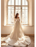 Off Shoulder Ivory Beaded Lace Satin Elegant Wedding Dress